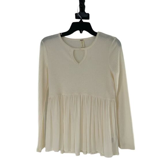 Altar'd State Blouse Women Sz XS Boho Babydoll Long Sleeve Oversized Waffle Knit - Picture 2 of 11